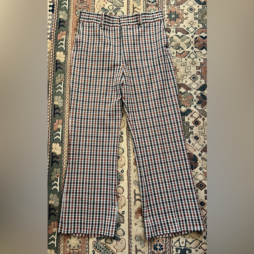 Men's Plaid Check Poly Trouser - Rust/Dark Green/White